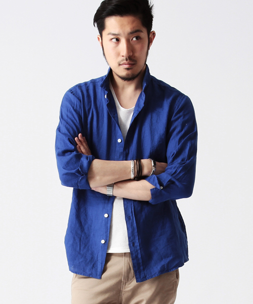 BEAMS（ビームス）の「○BEAMS / リネン 7分袖 カプリシャツ（シャツ/ブラウス・メンズ・ブルー/ネイビー/ピンク/ロイヤルブルー/オフホワイト・LARGE/SMALL/MEDIUM/X-LARGE/X-SMALL）」の4枚目の写真