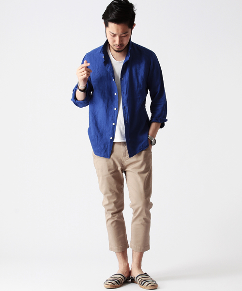 BEAMS（ビームス）の「○BEAMS / リネン 7分袖 カプリシャツ（シャツ/ブラウス・メンズ・ブルー/ネイビー/ピンク/ロイヤルブルー/オフホワイト・LARGE/SMALL/MEDIUM/X-LARGE/X-SMALL）」の18枚目の写真