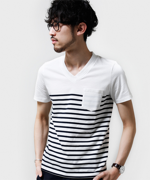 NANO universe（ナノユニバース）の「パネルボーダーポケットTee S/S（Tシャツ/カットソー・メンズ・ホワイト/グレー/チャコールグレー・SMALL/MEDIUM/X-LARGE/LARGE）」の2枚目の写真