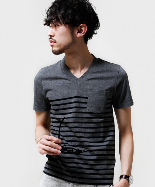 NANO universe（ナノユニバース）の「パネルボーダーポケットTee S/S（Tシャツ/カットソー・メンズ・ホワイト/グレー/チャコールグレー・SMALL/MEDIUM/X-LARGE/LARGE）」の3枚目の写真