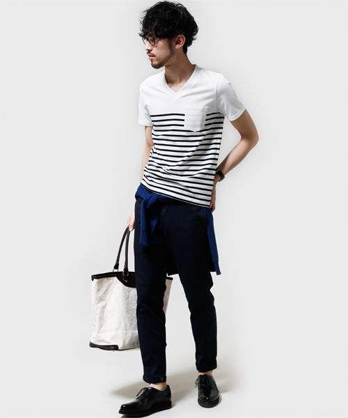 NANO universe（ナノユニバース）の「パネルボーダーポケットTee S/S（Tシャツ/カットソー・メンズ・ホワイト/グレー/チャコールグレー・SMALL/MEDIUM/X-LARGE/LARGE）」の7枚目の写真