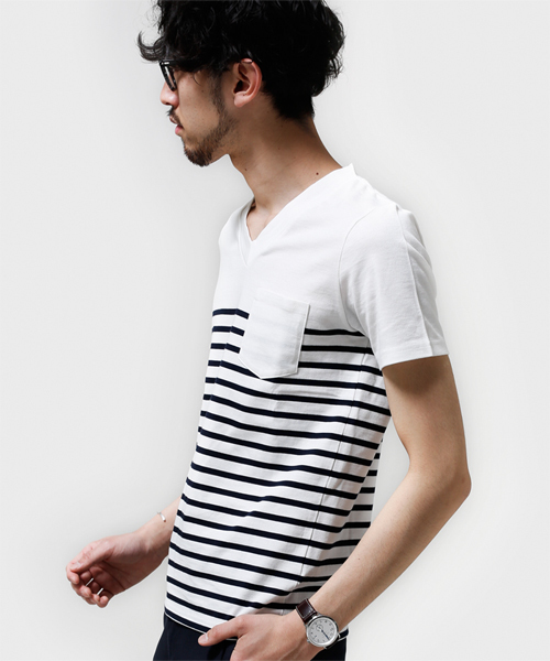 NANO universe（ナノユニバース）の「パネルボーダーポケットTee S/S（Tシャツ/カットソー・メンズ・ホワイト/グレー/チャコールグレー・SMALL/MEDIUM/X-LARGE/LARGE）」の4枚目の写真