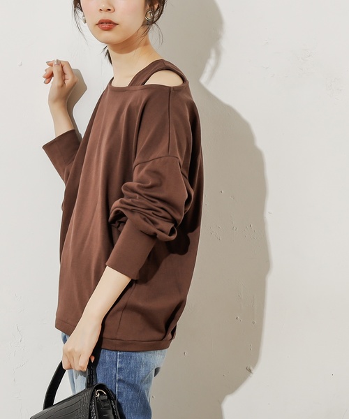 natural couture（ナチュラルクチュール）の「ワンショル肌見せトップス（Tシャツ/カットソー・レディース・アイボリー/ブラック/ブラウン/イエロー・FREE）」の2枚目の写真
