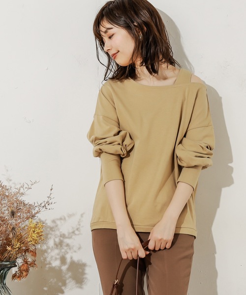 natural couture（ナチュラルクチュール）の「ワンショル肌見せトップス（Tシャツ/カットソー・レディース・アイボリー/ブラック/ブラウン/イエロー・FREE）」の4枚目の写真