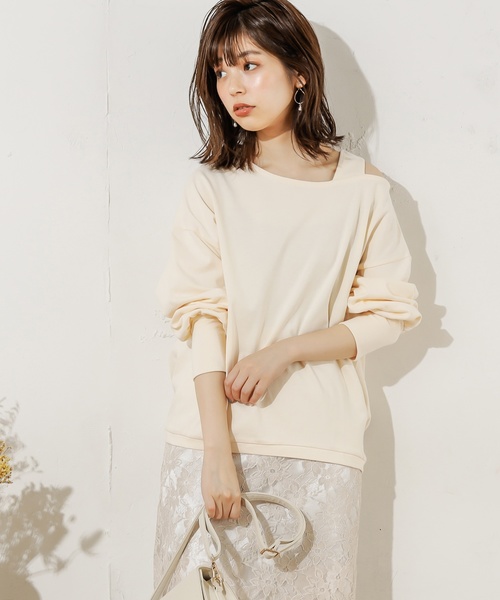 natural couture（ナチュラルクチュール）の「ワンショル肌見せトップス（Tシャツ/カットソー・レディース・アイボリー/ブラック/ブラウン/イエロー・FREE）」の7枚目の写真