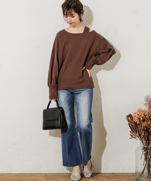 natural couture（ナチュラルクチュール）の「ワンショル肌見せトップス（Tシャツ/カットソー・レディース・アイボリー/ブラック/ブラウン/イエロー・FREE）」の10枚目の写真