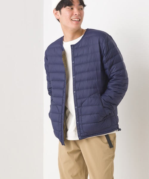 ユニセックス】高密度ナイロンインナーダウンノーカラージャケット