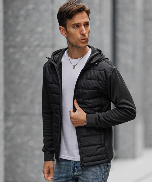 SOMEDIFF（サムディフ）の「【SOMEDIFF】フロント中綿ジャケット パーカー メンズ ダブルジップパーカー フルジップ セットアップ対応 春服 冬服（ダウンジャケット/コート・メンズ・ブラック系その他/カーキ/ブラック/ベージュ/ネイビー/ブラック系/チャコール/グレー系・LL/M/L/XL）」の4枚目の写真