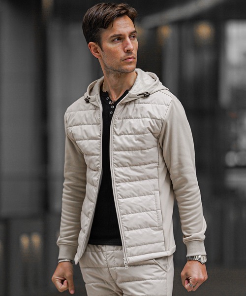 SOMEDIFF（サムディフ）の「【SOMEDIFF】フロント中綿ジャケット パーカー メンズ ダブルジップパーカー フルジップ セットアップ対応 春服 冬服（ダウンジャケット/コート・メンズ・ブラック系その他/カーキ/ブラック/ベージュ/ネイビー/ブラック系/チャコール/グレー系・LL/M/L/XL）」の5枚目の写真