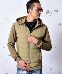 【SOMEDIFF】フロント中綿ジャケット パーカー メンズ ダブルジップパーカー フルジップ セットアップ対応 春服 冬服