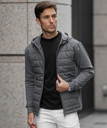 【SOMEDIFF】フロント中綿ジャケット パーカー メンズ ダブルジップパーカー フルジップ セットアップ対応 春服 冬服