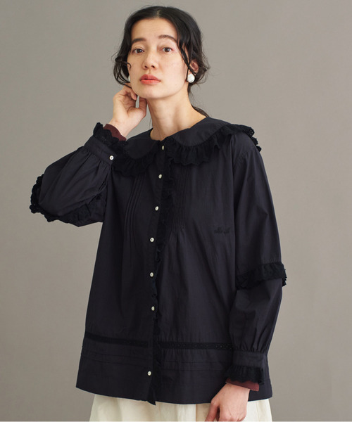 オックスフリルカットワーク ブラウス マルシャンブルドゥシャーム ｜長袖 