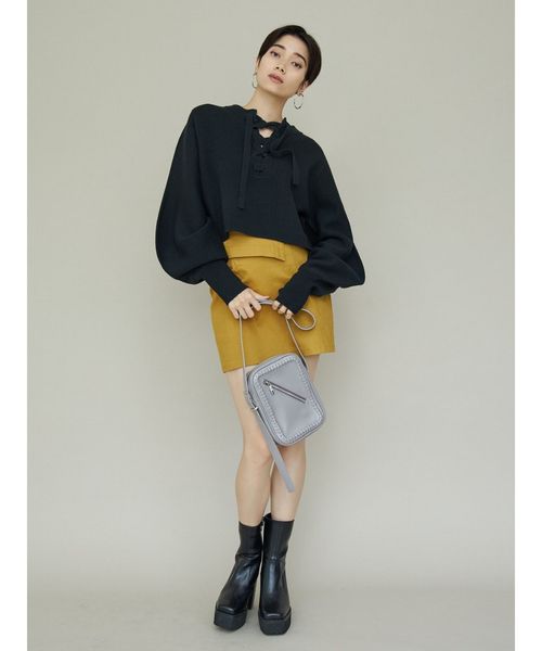 EMODA(エモダ)の「カーブタイミニスカート(スカート・レディース・ブラック/オレンジ/マスタード・SMALL/MEDIUM)」の7枚目の写真