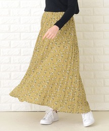 ロング スカート 花柄 プリーツ」に該当するイエロー/黄色系の