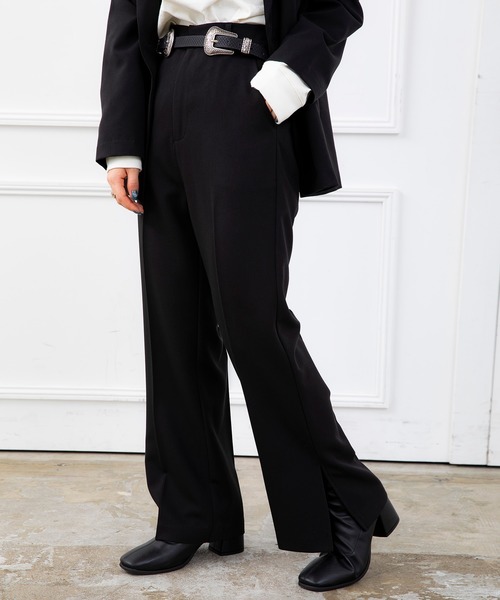 DuKKah（デュカ）の「dukkah/【148cm基準・低身長向け】【セットアップ対応商品】セットアップセミフレアパンツ（スラックス・レディース・ブラック/アイボリー/グリーン系その他・FREE）」の3枚目の写真