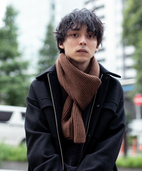 RAGEBLUE（レイジブルー）の「リサイクルヤーンリブマフラー/897647（マフラー・メンズ・ダークグレー/オレンジ/ダークブラウン/マスタード/ネイビー・FREE）」の3枚目の写真