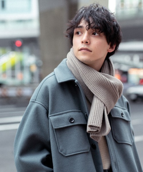 RAGEBLUE（レイジブルー）の「リサイクルヤーンリブマフラー/897647（マフラー・メンズ・ダークグレー/オレンジ/ダークブラウン/マスタード/ネイビー・FREE）」の2枚目の写真