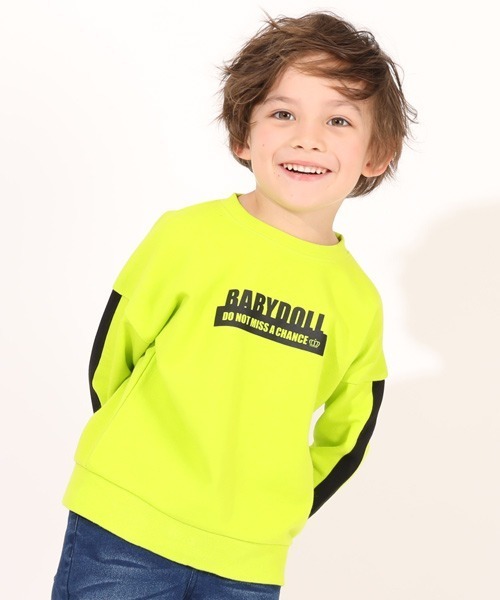 BABYDOLL（ベビードール）の「家でも外でも♪リラックストレーナー 4794K（スウェット・キッズ・グレー×ピンク/グレー/グリーン系その他3/ピンク/ブラック×レッド/ブルー/サックスブルー/ブラック/ブラック×ライム・90cm/130cm/110cm/100cm/120cm/140cm）」の4枚目の写真