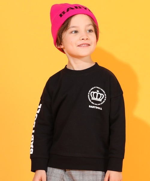 BABYDOLL（ベビードール）の「家でも外でも♪リラックストレーナー 4794K（スウェット・キッズ・グレー×ピンク/グレー/グリーン系その他3/ピンク/ブラック×レッド/ブルー/サックスブルー/ブラック/ブラック×ライム・90cm/130cm/110cm/100cm/120cm/140cm）」の2枚目の写真