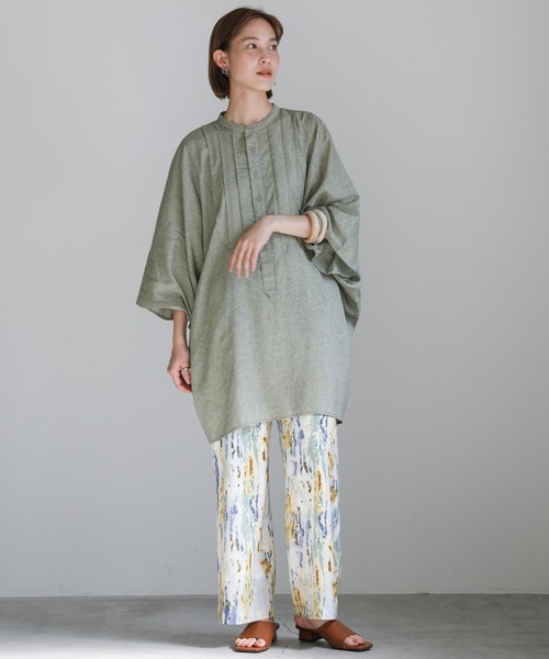 select MOCA(セレクトモカ)の「2021 SS リネンスタンドカラードルマンスリーブシャツ(前ヨークオーバーサイズブラウス)(シャツ/ブラウス・レディース・エメラルドブルー/カーキ/アイボリー・FREE)」の6枚目の写真