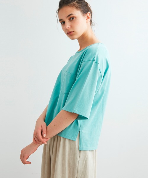 three dots(スリードッツ)の「ポケットTシャツ(Tシャツ/カットソー・レディース・ホワイト/パープル/グリーン・SMALL/MEDIUM)」の3枚目の写真