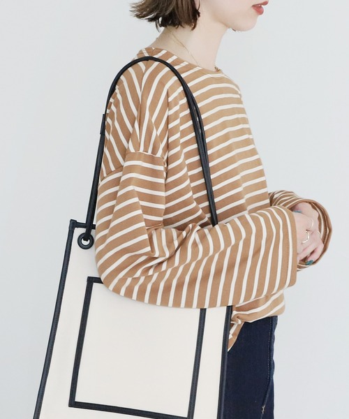 reca（レカ）の「ワイドスリーブボーダーカットソー（Tシャツ/カットソー・レディース・ブラック/モカ/ネイビー/ライトブルー/ライラック/ブラウン系その他/ベージュ/ホワイト/グリーン系その他/オリーブ・FREE）」の5枚目の写真