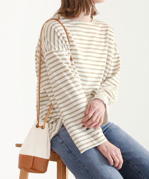 reca（レカ）の「ワイドスリーブボーダーカットソー（Tシャツ/カットソー・レディース・ブラック/モカ/ネイビー/ライトブルー/ライラック/ブラウン系その他/ベージュ/ホワイト/グリーン系その他/オリーブ・FREE）」の19枚目の写真