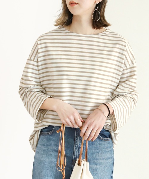 reca（レカ）の「ワイドスリーブボーダーカットソー（Tシャツ/カットソー・レディース・ブラック/モカ/ネイビー/ライトブルー/ライラック/ブラウン系その他/ベージュ/ホワイト/グリーン系その他/オリーブ・FREE）」の17枚目の写真