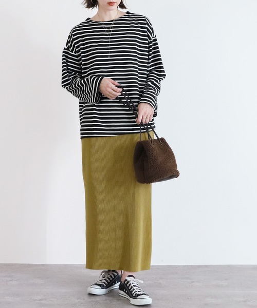 reca（レカ）の「ワイドスリーブボーダーカットソー（Tシャツ/カットソー・レディース・ブラック/モカ/ネイビー/ライトブルー/ライラック/ブラウン系その他/ベージュ/ホワイト/グリーン系その他/オリーブ・FREE）」の20枚目の写真