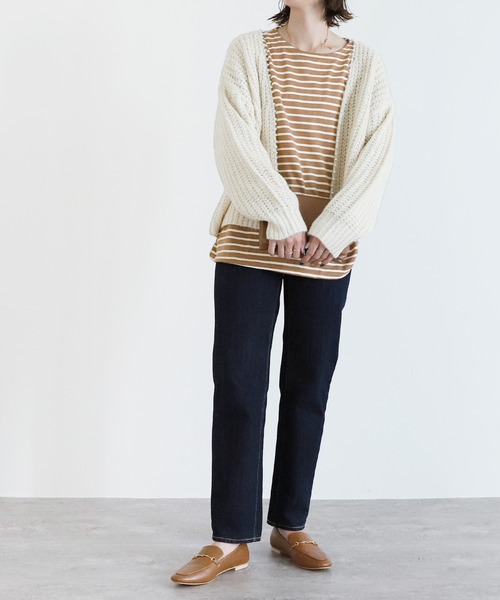 reca（レカ）の「ワイドスリーブボーダーカットソー（Tシャツ/カットソー・レディース・ブラック/モカ/ネイビー/ライトブルー/ライラック/ブラウン系その他/ベージュ/ホワイト/グリーン系その他/オリーブ・FREE）」の22枚目の写真