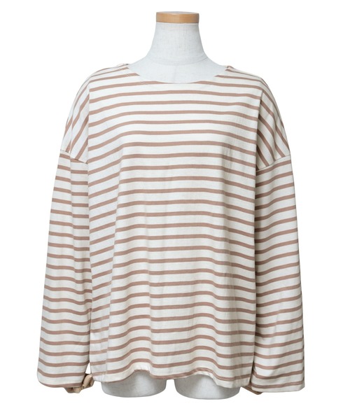 reca（レカ）の「ワイドスリーブボーダーカットソー（Tシャツ/カットソー・レディース・ブラック/モカ/ネイビー/ライトブルー/ライラック/ブラウン系その他/ベージュ/ホワイト/グリーン系その他/オリーブ・FREE）」の11枚目の写真