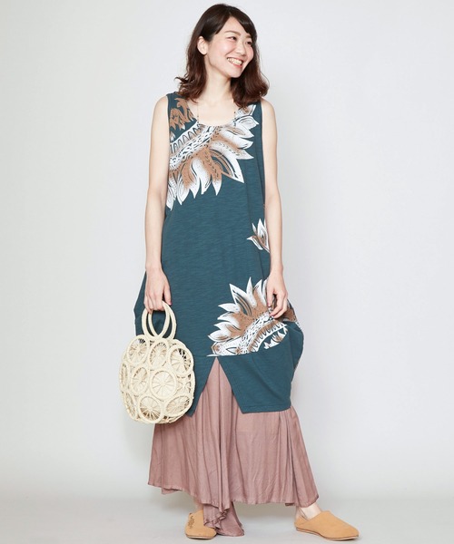 チャイハネ(チャイハネ)の「【チャイハネ】リゾートトライバルノースリーブワンピース(チュニック・レディース・ベージュ/ホワイト/ブラック/グリーン・FREE)」の4枚目の写真