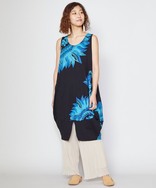 チャイハネ(チャイハネ)の「【チャイハネ】リゾートトライバルノースリーブワンピース(チュニック・レディース・ベージュ/ホワイト/ブラック/グリーン・FREE)」の2枚目の写真