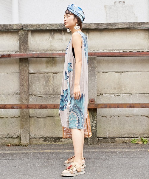 チャイハネ(チャイハネ)の「【チャイハネ】リゾートトライバルノースリーブワンピース(チュニック・レディース・ベージュ/ホワイト/ブラック/グリーン・FREE)」の9枚目の写真