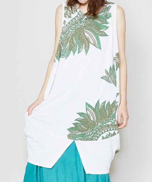 チャイハネ(チャイハネ)の「【チャイハネ】リゾートトライバルノースリーブワンピース(チュニック・レディース・ベージュ/ホワイト/ブラック/グリーン・FREE)」の12枚目の写真