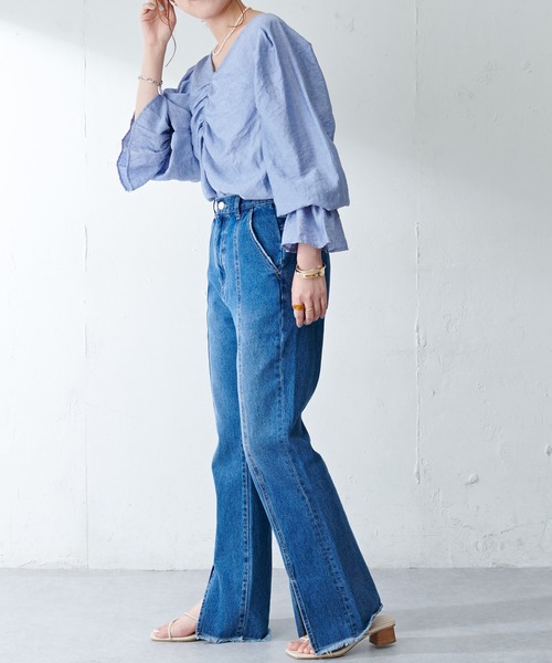 DISCOAT（ディスコート）の「生地JQDギャザーブラウス（シャツ/ブラウス・レディース・サックスブルー/ピンクベージュ/オフホワイト/ブラック・FREE）」の17枚目の写真