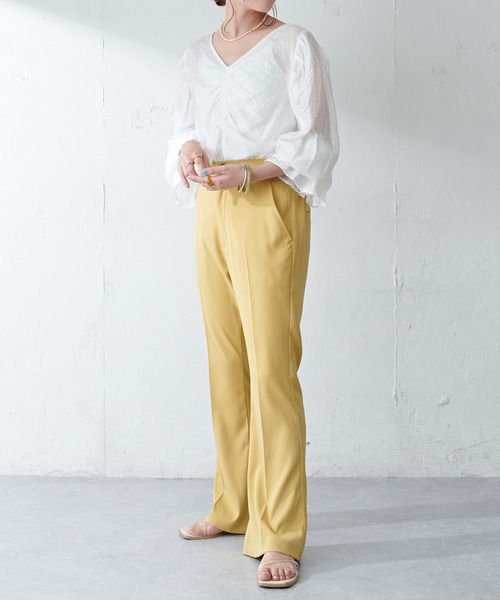 DISCOAT（ディスコート）の「生地JQDギャザーブラウス（シャツ/ブラウス・レディース・サックスブルー/ピンクベージュ/オフホワイト/ブラック・FREE）」の6枚目の写真