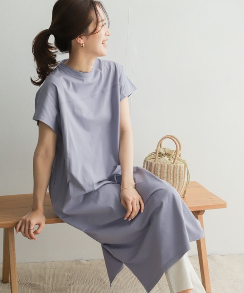 URBAN RESEARCH DOORS（アーバンリサーチドアーズ）の「『UR TECH』BIG Tシャツ ワンピース（ワンピース・レディース・チャコールグレー/ベージュ/パープル系その他/オフホワイト・ONE）」の4枚目の写真