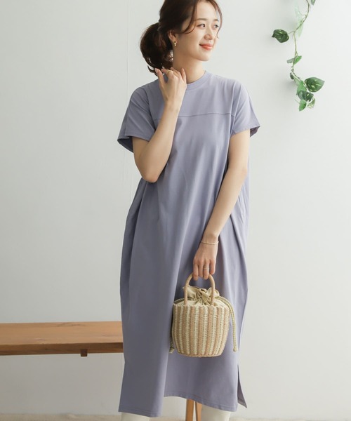 URBAN RESEARCH DOORS（アーバンリサーチドアーズ）の「『UR TECH』BIG Tシャツ ワンピース（ワンピース・レディース・チャコールグレー/ベージュ/パープル系その他/オフホワイト・ONE）」の6枚目の写真