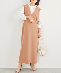 Vネックツイルポンチ ジャンパースカート