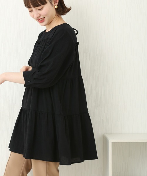 libelle more(リベル モア)の「コットンガーゼ ティアードチュニック(Tシャツ/カットソー・レディース・カーキ/オフホワイト/ブラウン/ブラック・M/L)」の1枚目の写真