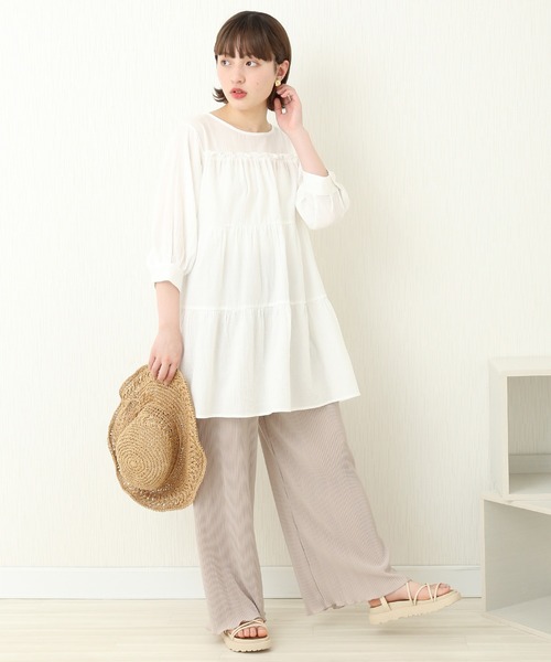 libelle more(リベル モア)の「コットンガーゼ ティアードチュニック(Tシャツ/カットソー・レディース・カーキ/オフホワイト/ブラウン/ブラック・M/L)」の10枚目の写真