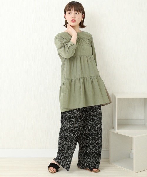 libelle more(リベル モア)の「コットンガーゼ ティアードチュニック(Tシャツ/カットソー・レディース・カーキ/オフホワイト/ブラウン/ブラック・M/L)」の6枚目の写真