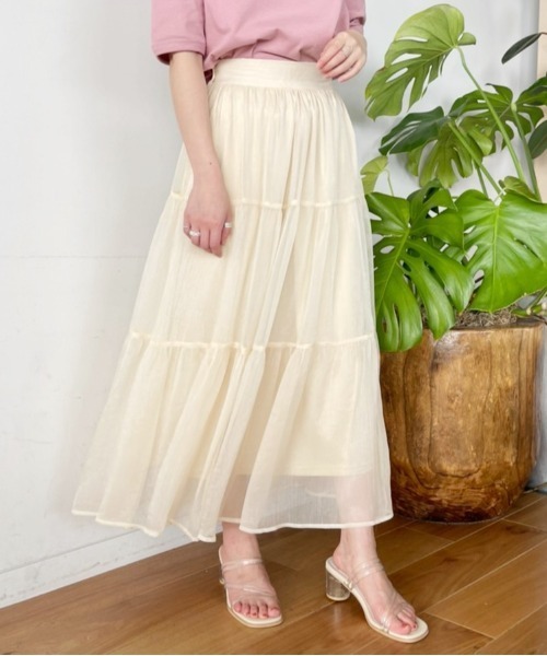 Heather（ヘザー）の「アソートティアードロングスカート　956536（スカート・レディース・アイボリー/ホワイト/ブラック/グレー/ホワイト系その他・FREE）」の3枚目の写真