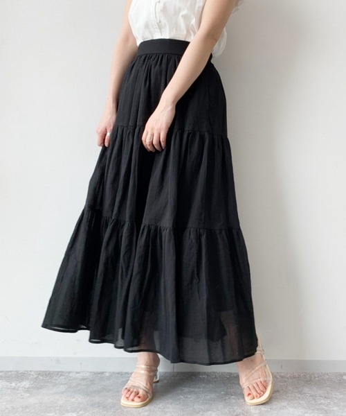 Heather（ヘザー）の「アソートティアードロングスカート　956536（スカート・レディース・アイボリー/ホワイト/ブラック/グレー/ホワイト系その他・FREE）」の5枚目の写真