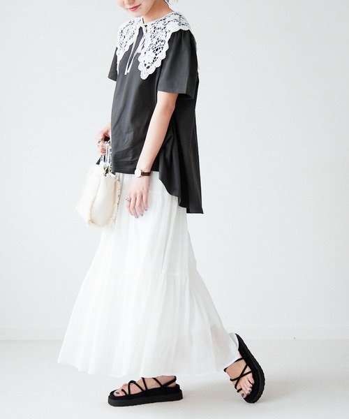Heather（ヘザー）の「アソートティアードロングスカート　956536（スカート・レディース・アイボリー/ホワイト/ブラック/グレー/ホワイト系その他・FREE）」の7枚目の写真