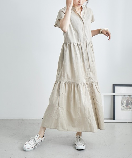 Fashion Letter（ファッションレター）の「フレンチスリーブティアードロングシャツワンピース（シャツワンピース・レディース・ブラック/ベージュ/オフホワイト・M）」の19枚目の写真