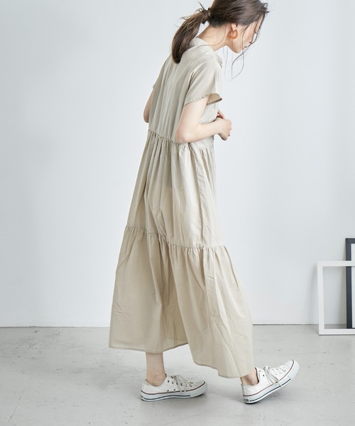 Fashion Letter（ファッションレター）の「フレンチスリーブティアードロングシャツワンピース（シャツワンピース・レディース・ブラック/ベージュ/オフホワイト・M）」の20枚目の写真