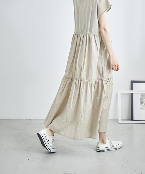 Fashion Letter（ファッションレター）の「フレンチスリーブティアードロングシャツワンピース（シャツワンピース・レディース・ブラック/ベージュ/オフホワイト・M）」の22枚目の写真