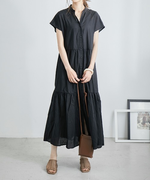 Fashion Letter（ファッションレター）の「フレンチスリーブティアードロングシャツワンピース（シャツワンピース・レディース・ブラック/ベージュ/オフホワイト・M）」の11枚目の写真